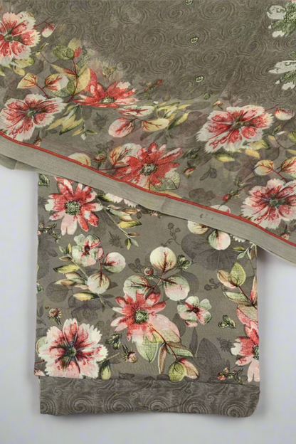 5975 Crepe Flower Print 3pc Unstitched Suit
