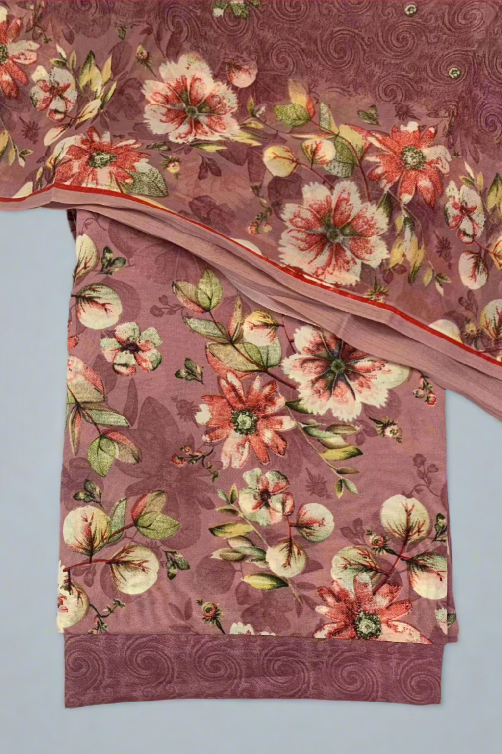 5975 Crepe Flower Print 3pc Unstitched Suit