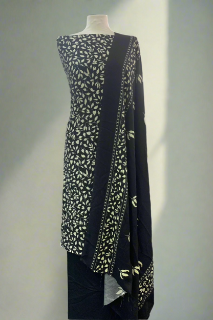 D107 Unstitched Ditsy Leaf Print Viscose 3pc Suit
