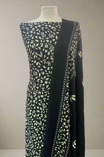 D107 Unstitched Ditsy Leaf Print Viscose 3pc Suit