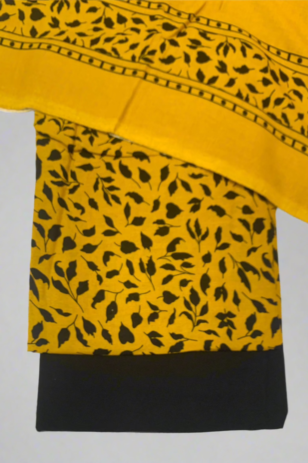 D107 Unstitched Ditsy Leaf Print Viscose 3pc Suit