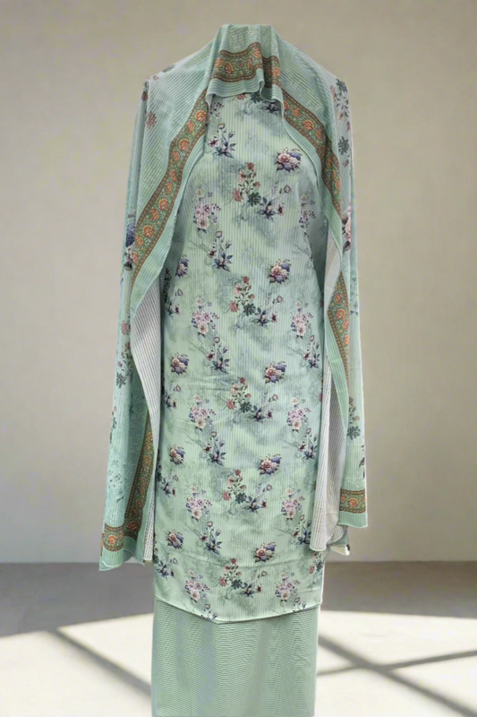 9505 Unstitched Floral Print Corduroy 3pc Suit