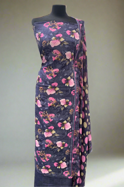 5976 Large Flower Print 3pc Unstitched Crepe Suit