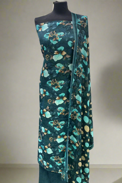 5976 Large Flower Print 3pc Unstitched Crepe Suit