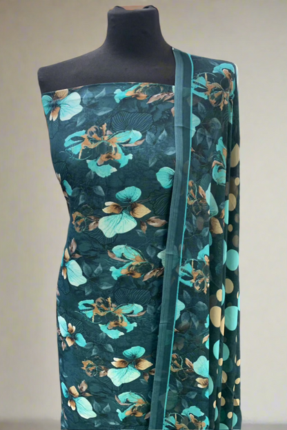 5976 Large Flower Print 3pc Unstitched Crepe Suit