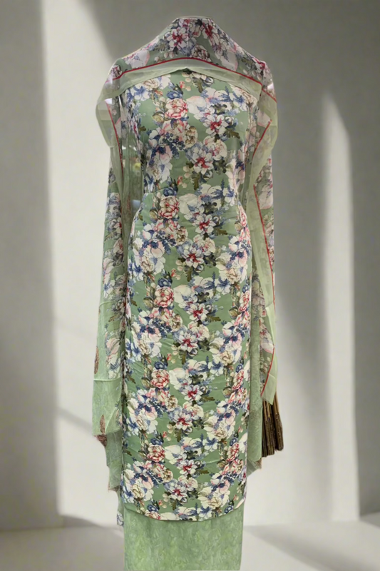 5984 Large White Flower Print 3pc Unstitched Crepe Suit