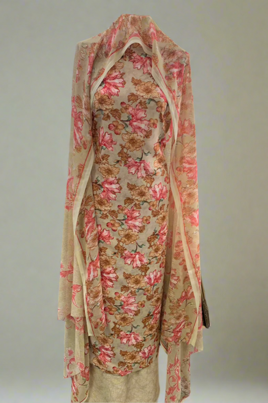 5981 Large Floral Print 3pc Unstitched Crepe Suit