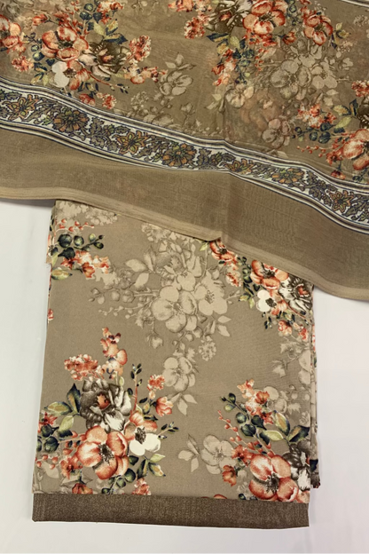 D122 Flower Bunch Print 3pc Unstitched Crepe Suit