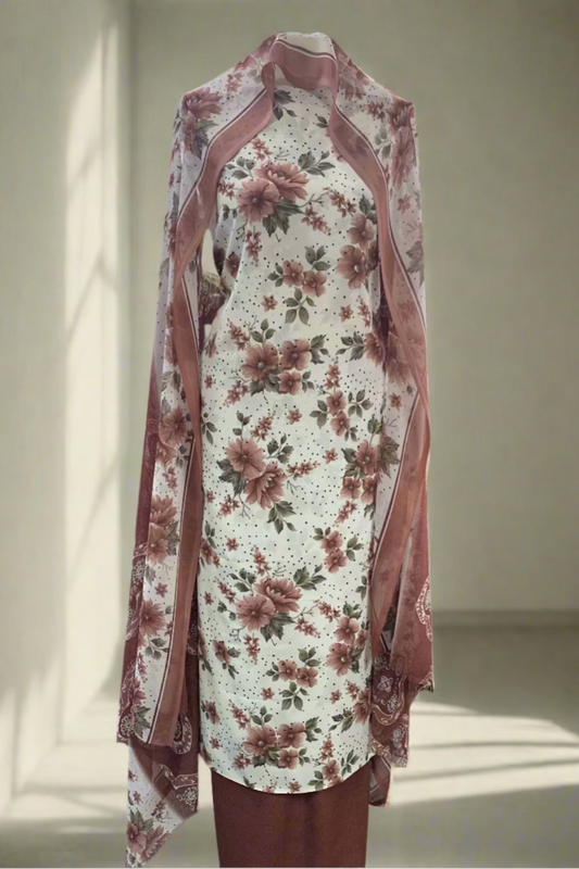 Floral dress on a mannequin in a fabric store setting