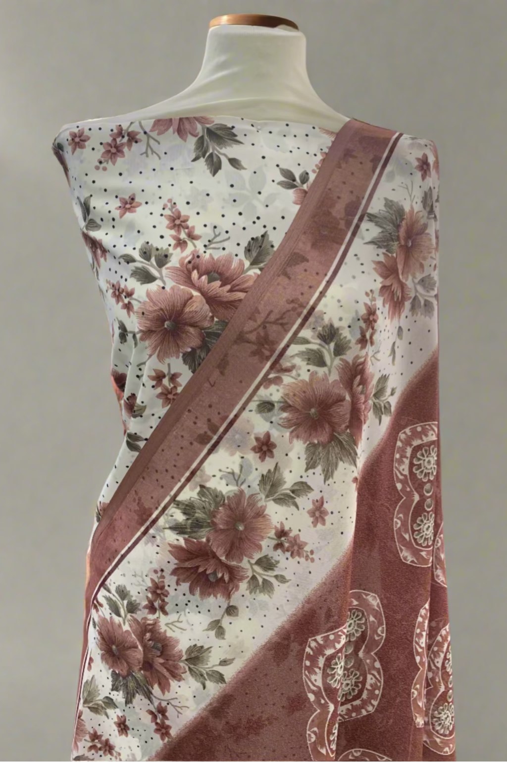Floral fabric on a mannequin in a fabric store