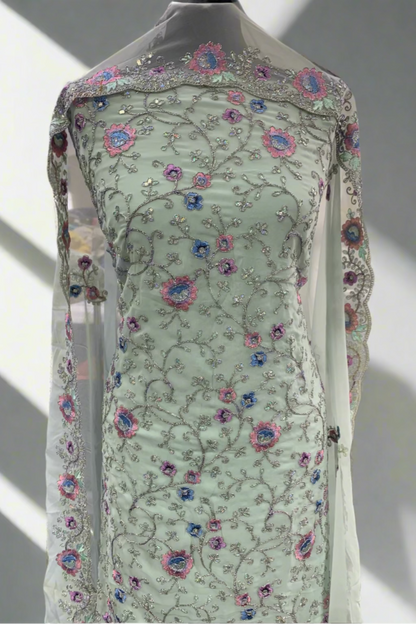 510 Silver Embroidered 4pc Net Suit with Sequins
