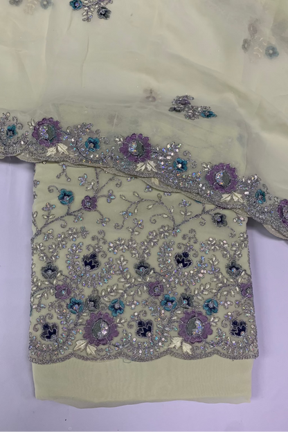 510 Silver Embroidered 4pc Net Suit with Sequins