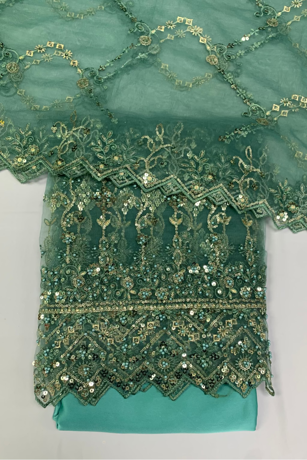 1563 Embroidery & Sequin 4pc Net Suit with Beading