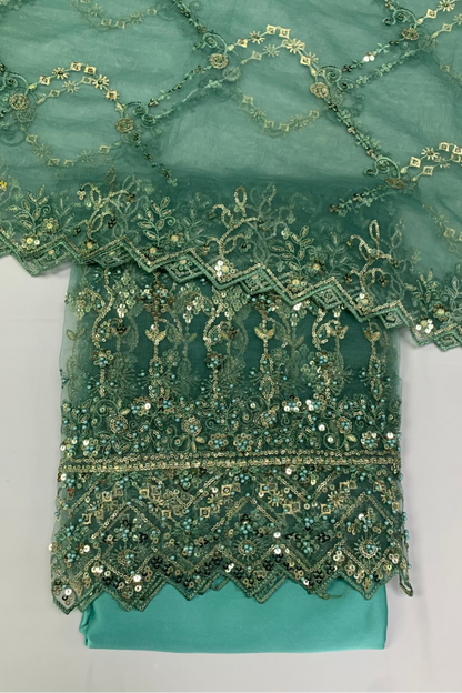 1563 Embroidery & Sequin 4pc Net Suit with Beading