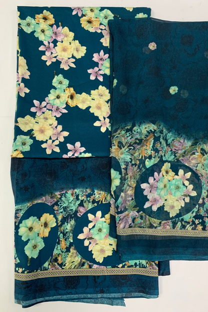 325 Flower Print 3pc Unstitched Crepe Suit