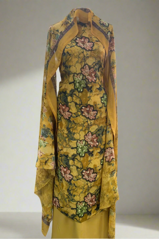 326 Flower Print 4pc Unstitched Chiffon Suit
