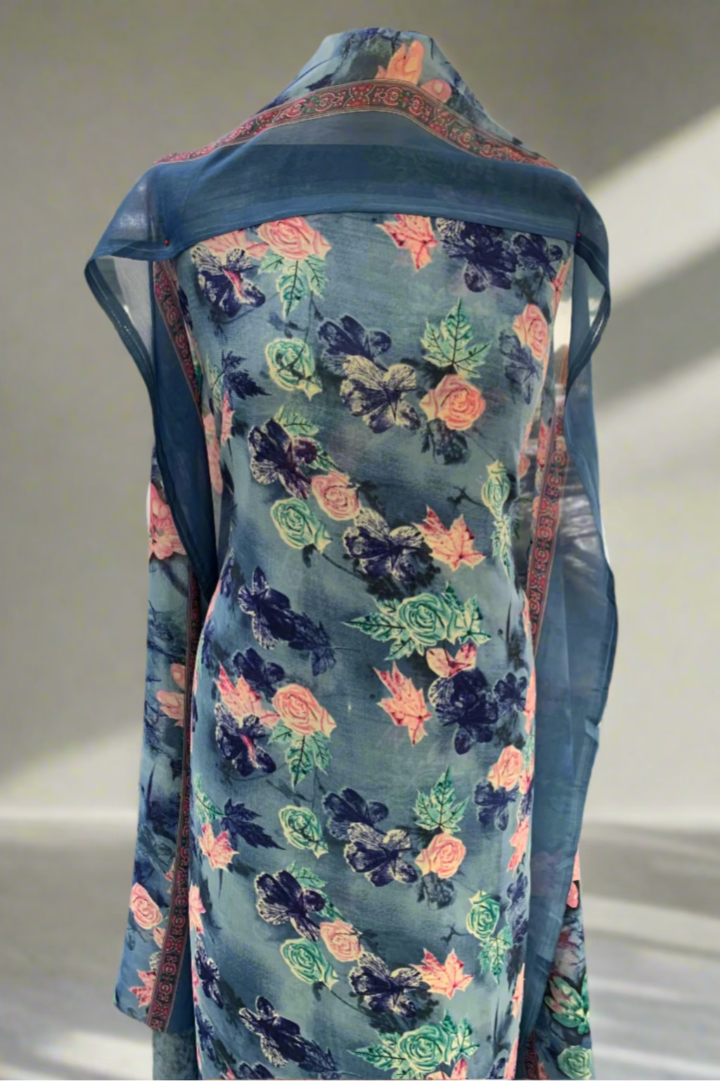 327 Flower Print 4pc Unstitched Chiffon Suit