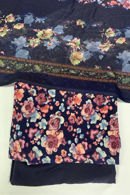 331 Flower Print 3pc Unstitched Crepe Suit