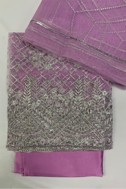 1059 Silver Embroidery & Diamante 4pc Net Suit