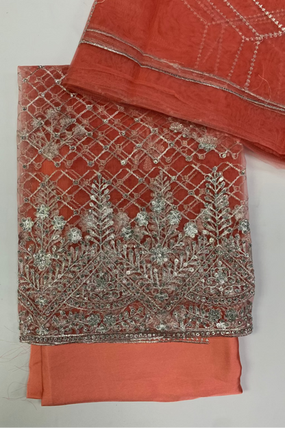 1059 Silver Embroidery & Diamante 4pc Net Suit