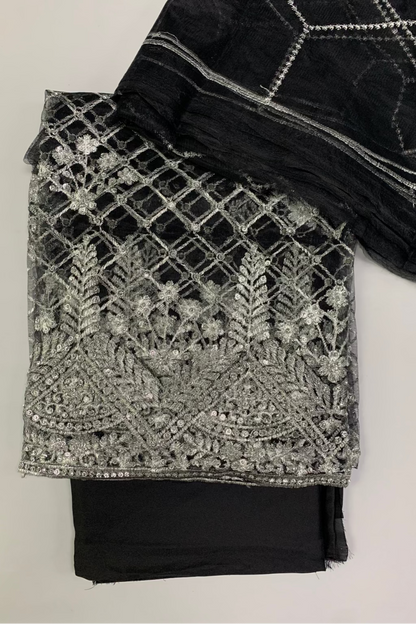 1059 Silver Embroidery & Diamante 4pc Net Suit