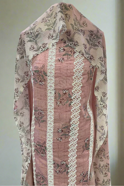 13051 Flower Print 3pc Cotton Suit with Embroidery Border