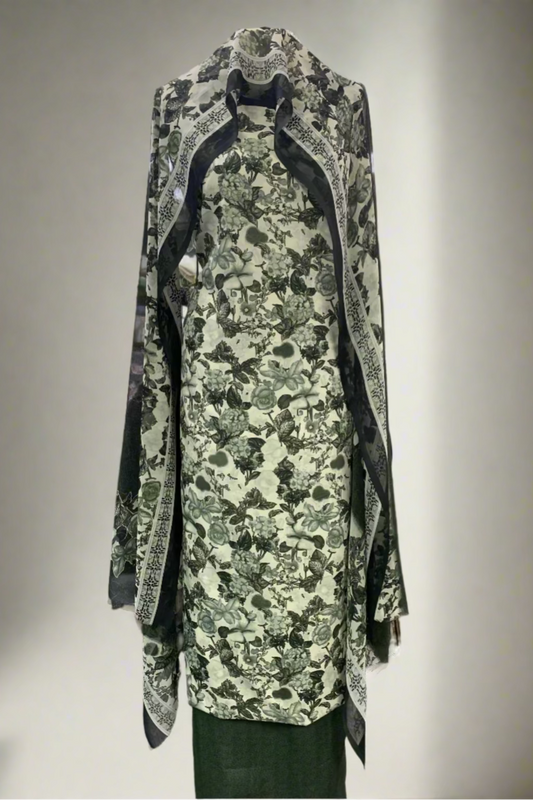 D163 Floral Print 3pc Unstitched Crepe Suit