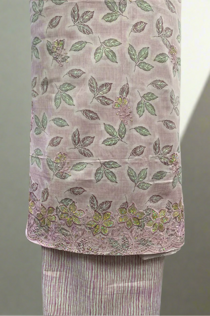 13283 Leaf Print 3pc Cotton Suit with Embroidery Border