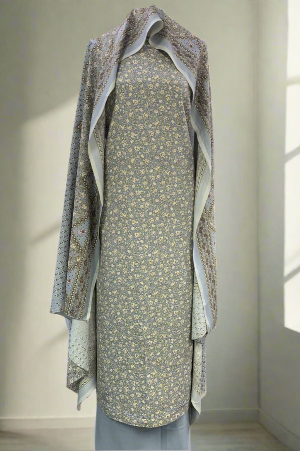 139 Ditsy Floral Print 3pc Warm Alpine Unstitched Suit