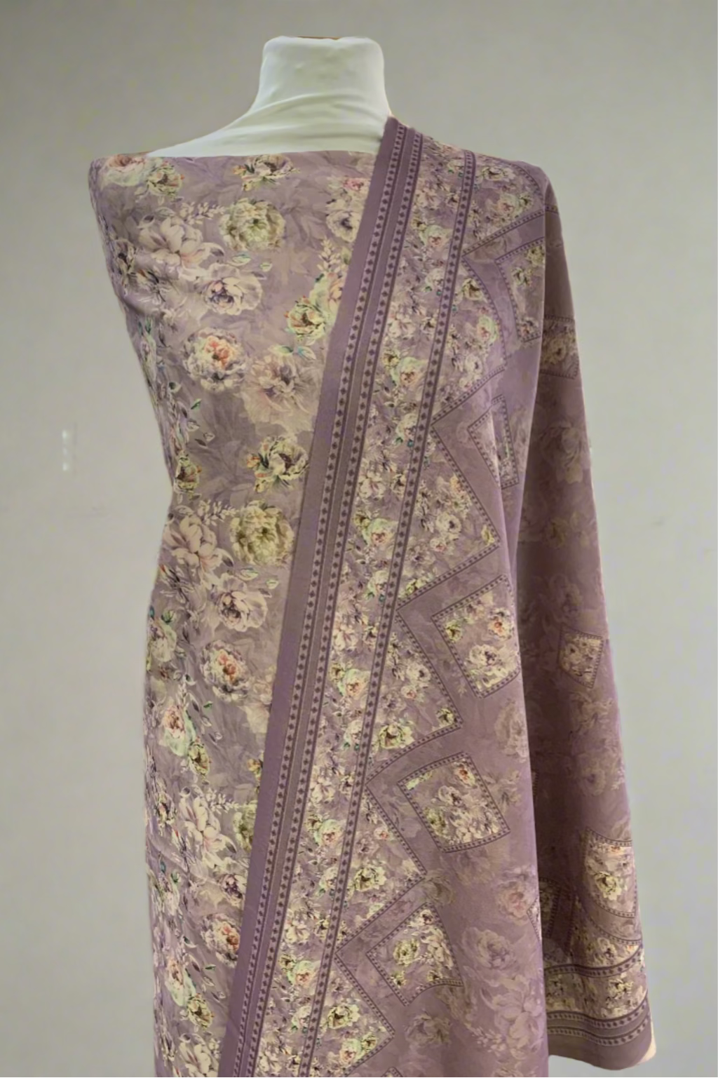 149 Flower Print 3pc Warm Alpine Unstitched Suit with Embroidery Border