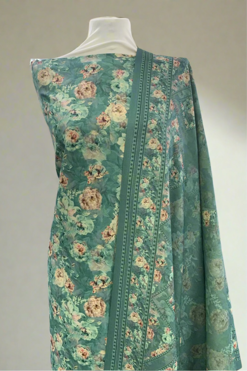 149 Flower Print 3pc Warm Alpine Unstitched Suit with Embroidery Border
