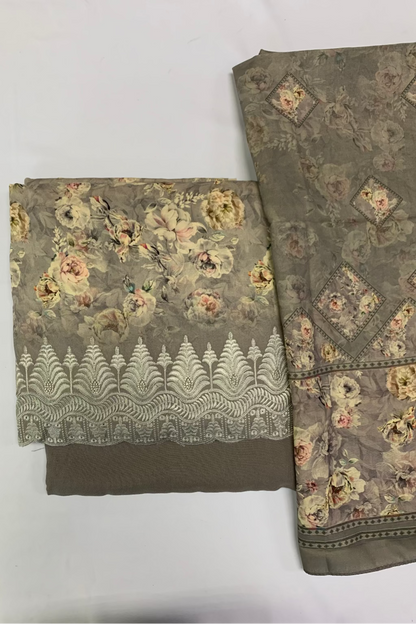 149 Flower Print 3pc Warm Alpine Unstitched Suit with Embroidery Border