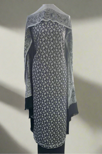 178 Monochrome Printed 3pc Warm Alpine Unstitched Suit