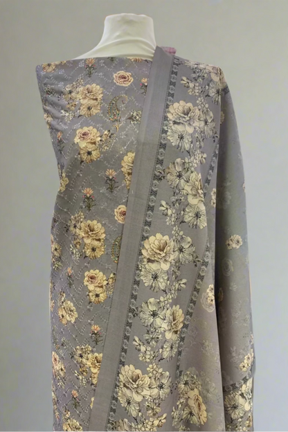 Floral-patterned fabric on a mannequin in a store setting