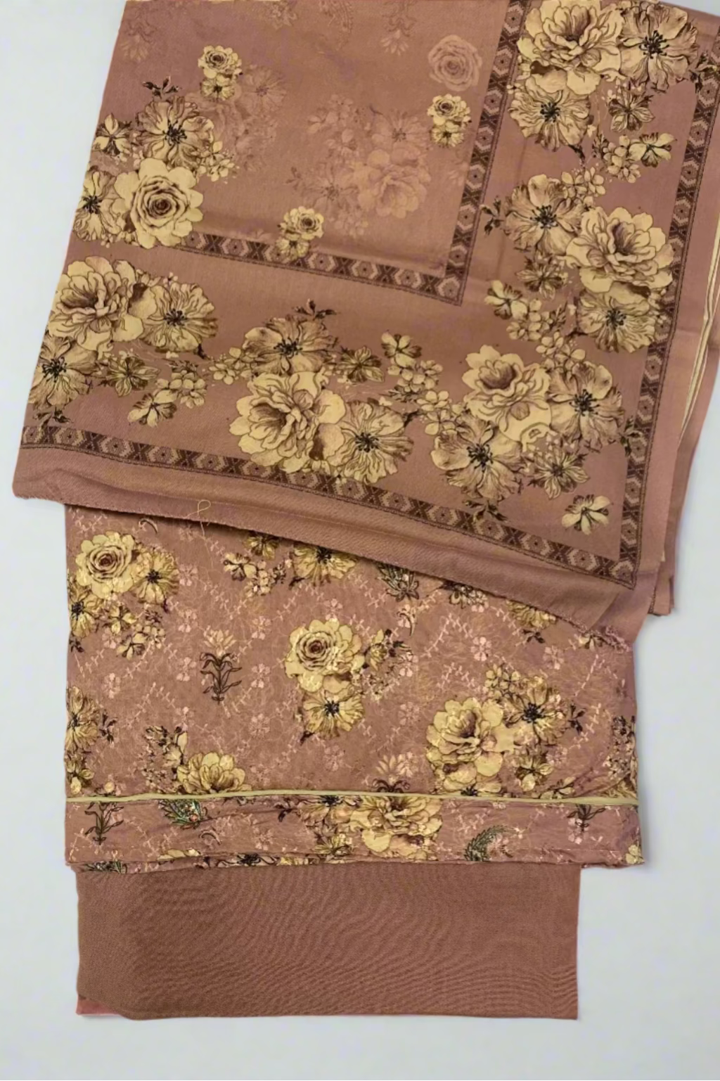 173 Flower Print 3pc Warm Alpine Unstitched Suit with Embroidery