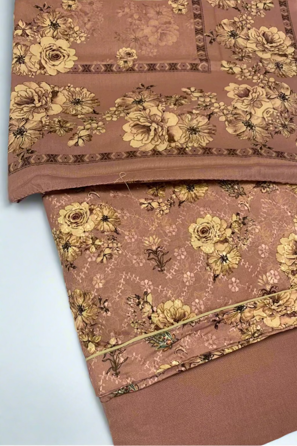 173 Flower Print 3pc Warm Alpine Unstitched Suit with Embroidery