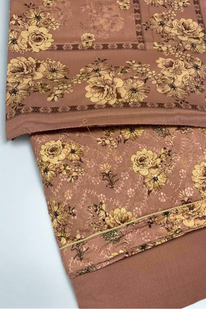 173 Flower Print 3pc Warm Alpine Unstitched Suit with Embroidery