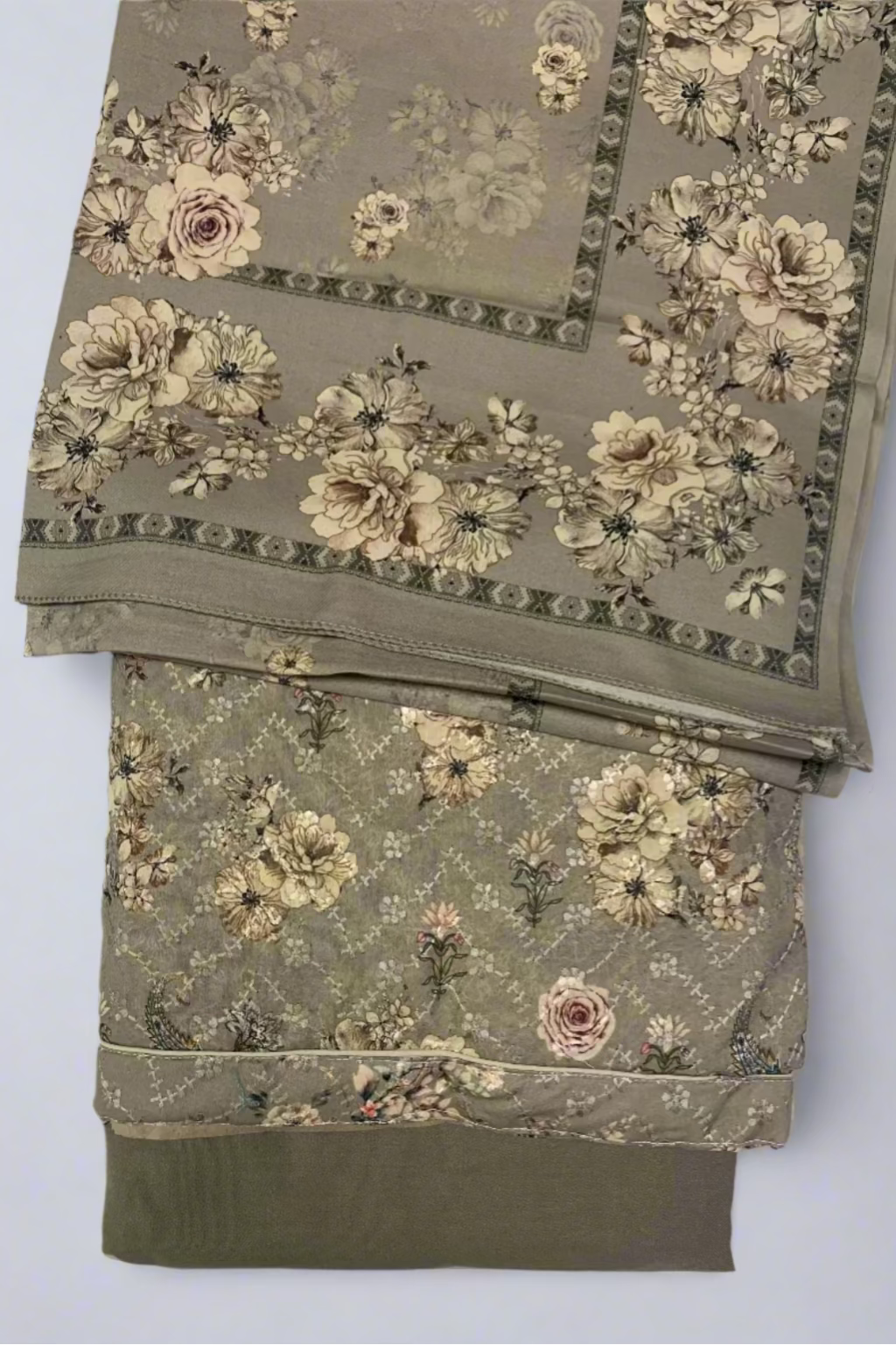 173 Flower Print 3pc Warm Alpine Unstitched Suit with Embroidery