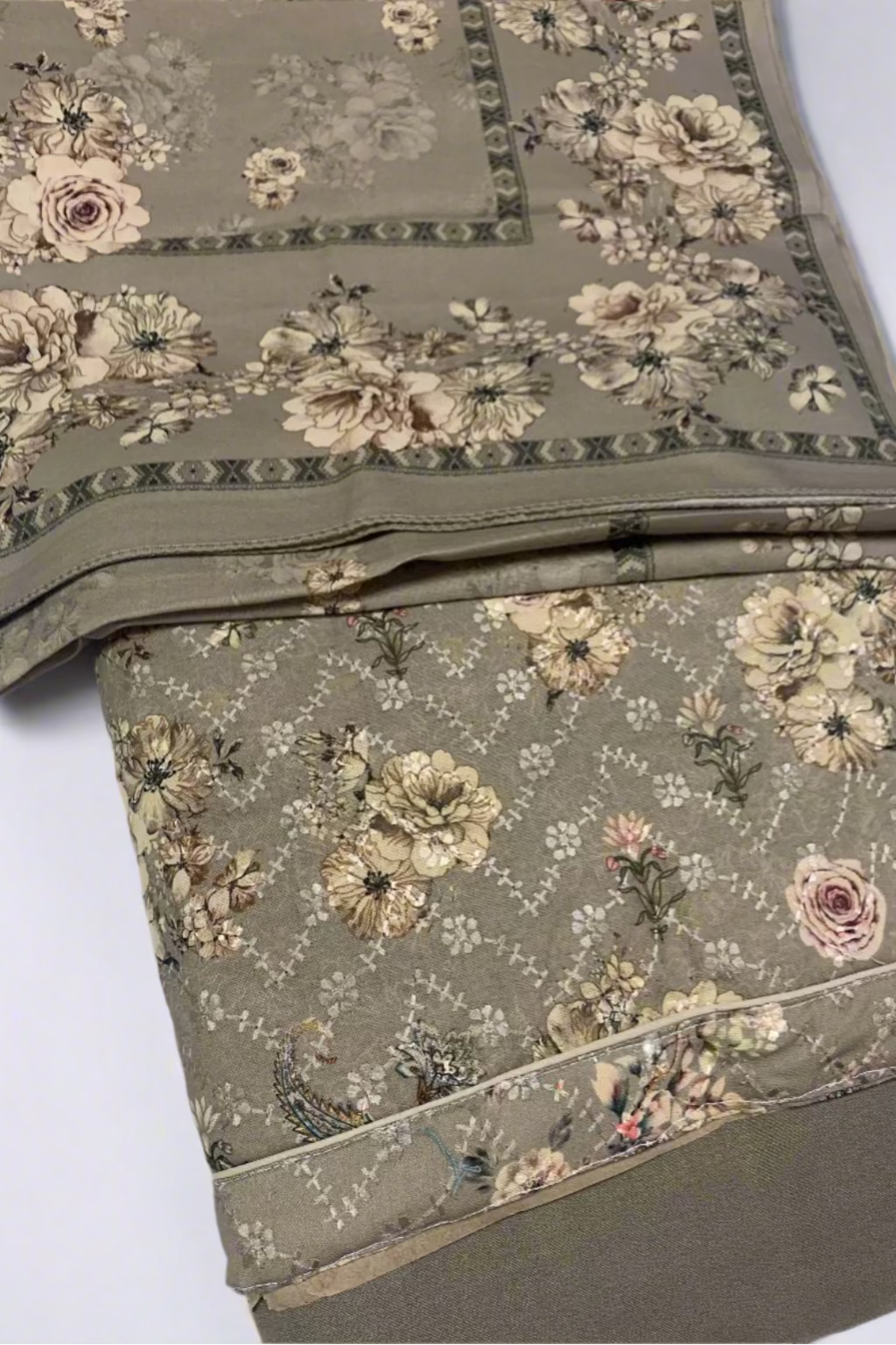 173 Flower Print 3pc Warm Alpine Unstitched Suit with Embroidery