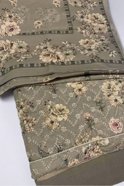 173 Flower Print 3pc Warm Alpine Unstitched Suit with Embroidery