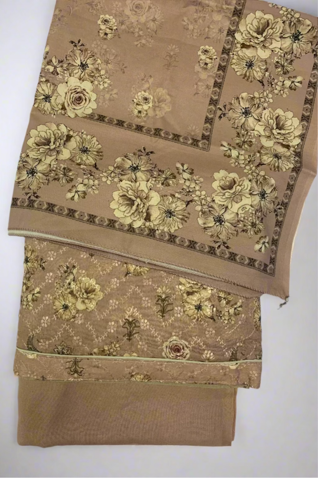 173 Flower Print 3pc Warm Alpine Unstitched Suit with Embroidery