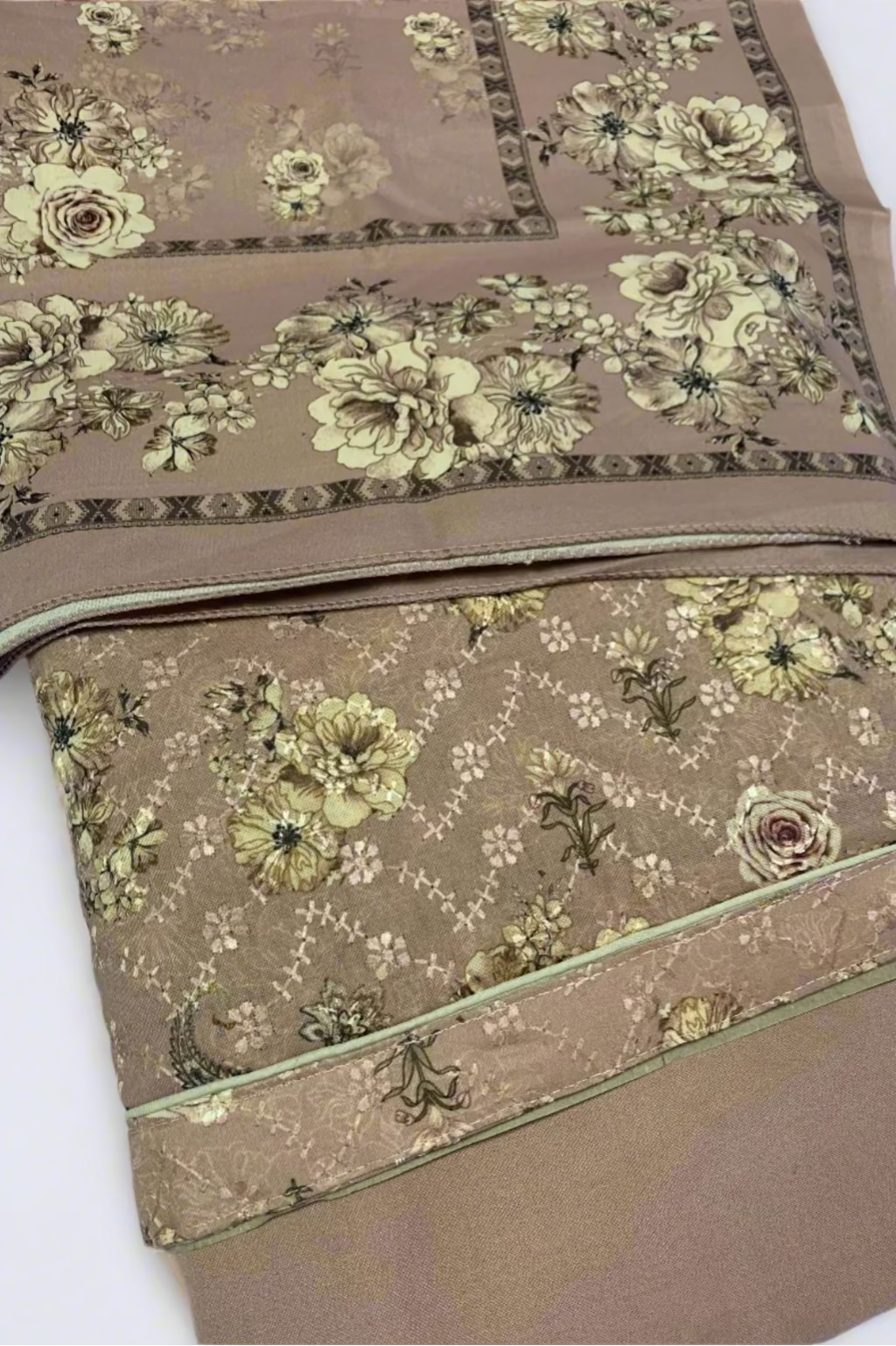 173 Flower Print 3pc Warm Alpine Unstitched Suit with Embroidery