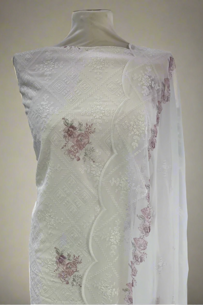709 Embroidery Floral Print 4pc Unstitched Georgette Suit
