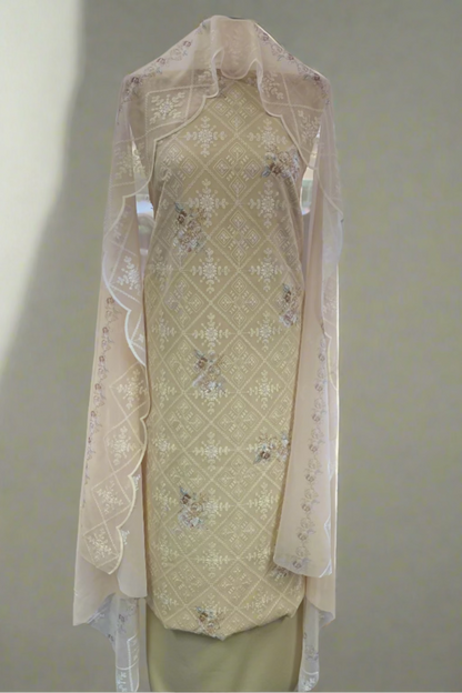 709 Embroidery Floral Print 4pc Unstitched Georgette Suit