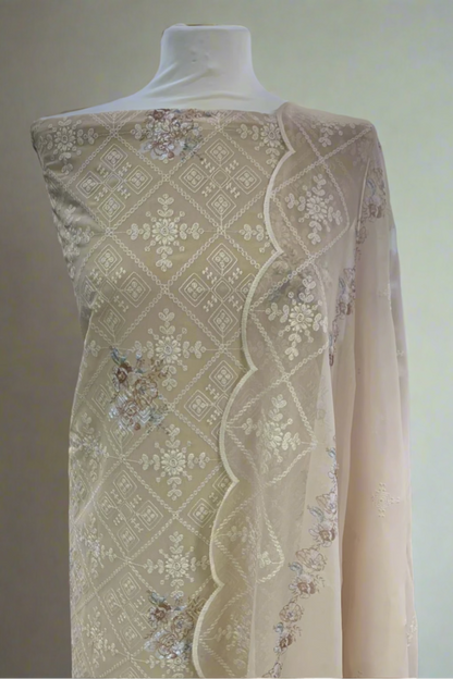 709 Embroidery Floral Print 4pc Unstitched Georgette Suit