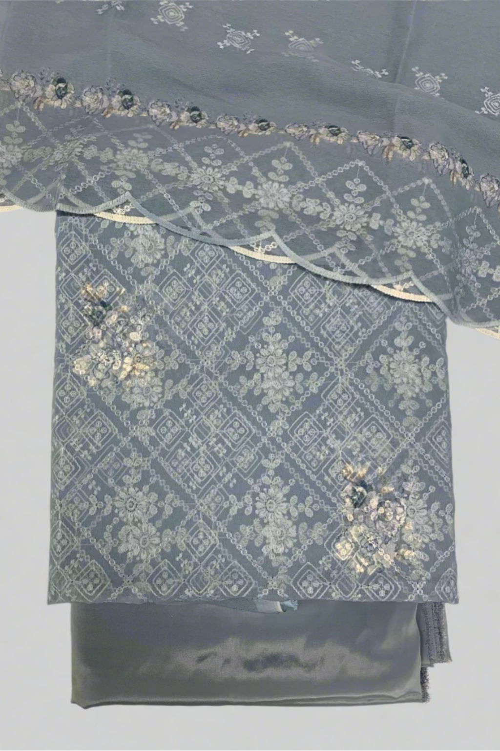 709 Embroidery Floral Print 4pc Unstitched Georgette Suit