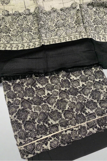 187 Flower Print 3pc Warm Alpine Unstitched Suit with Piped Border