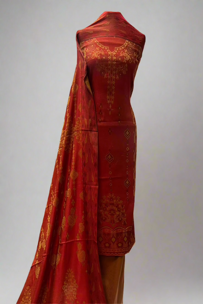 D42 Two-Tone Floral Print 3pc Warm Unstitched Suit