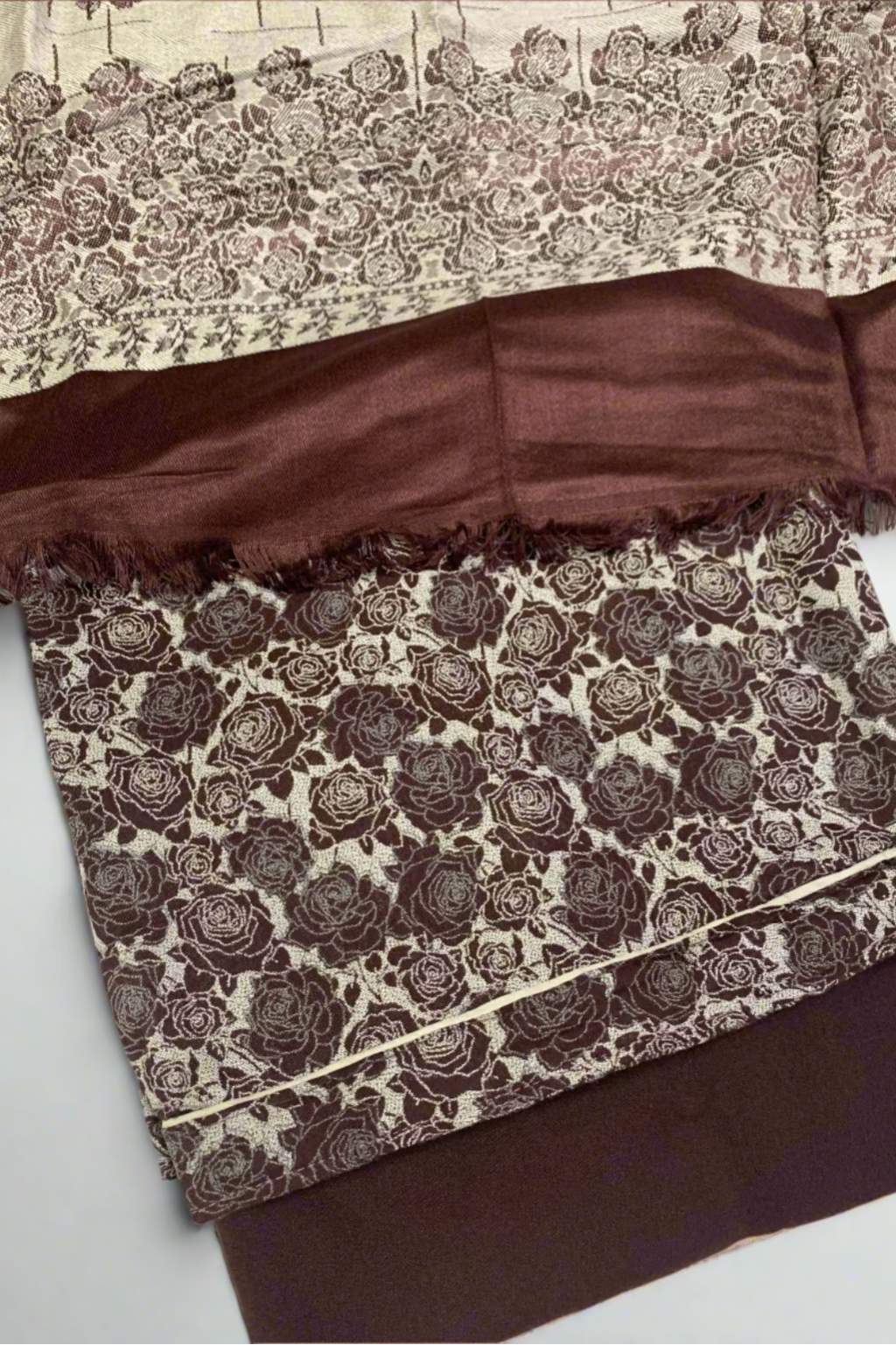 187 Flower Print 3pc Warm Alpine Unstitched Suit with Piped Border