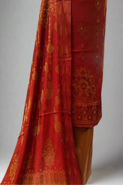 D42 Two-Tone Floral Print 3pc Warm Unstitched Suit